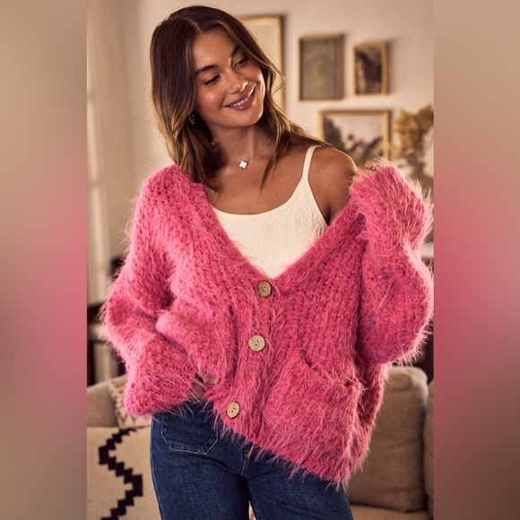 SO ME Soft Touch Hairy Loose Fit Cozy Sweater Cardigan - Picture 13 of 16